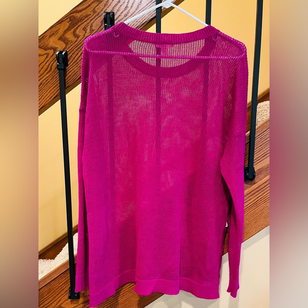 Eileen Fisher 100% Organic Linen Open Knit Sweater-side Slits- -berry- sz .Med - Picture 2 of 16